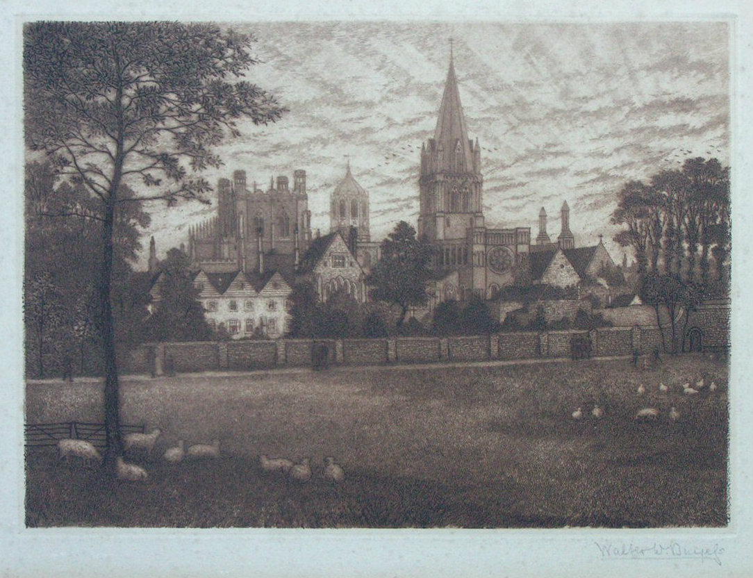 Etching - (Christ Church College, Oxford) - Burgess